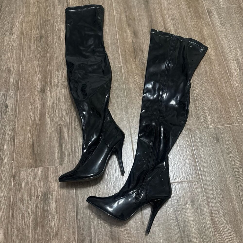 Pleaser Seduce 3000 Patent Over Knee Boots Womens 9